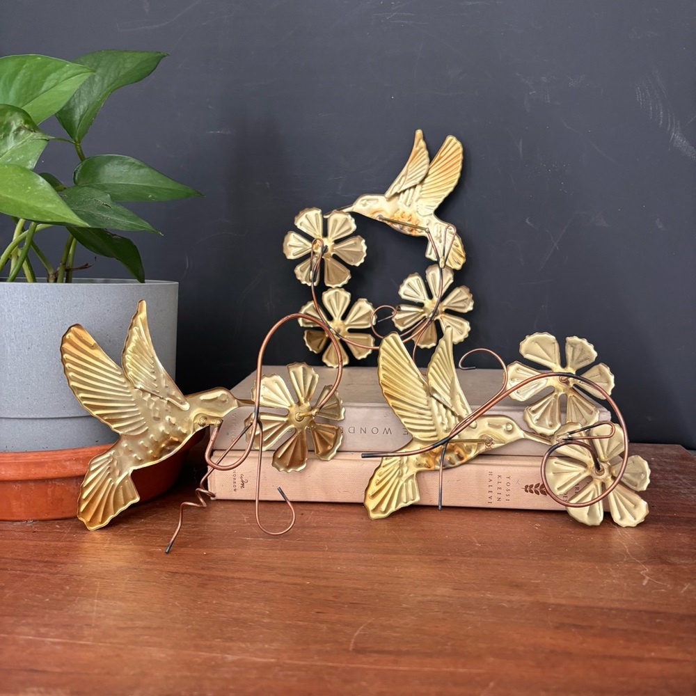 Brass Hummingbird Wall Decor with Floral Accents - Gold - Picture 5 of 6